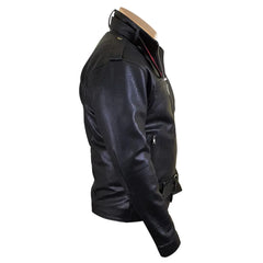 Dalton Bubble Textured moto leather jacket with collar belt