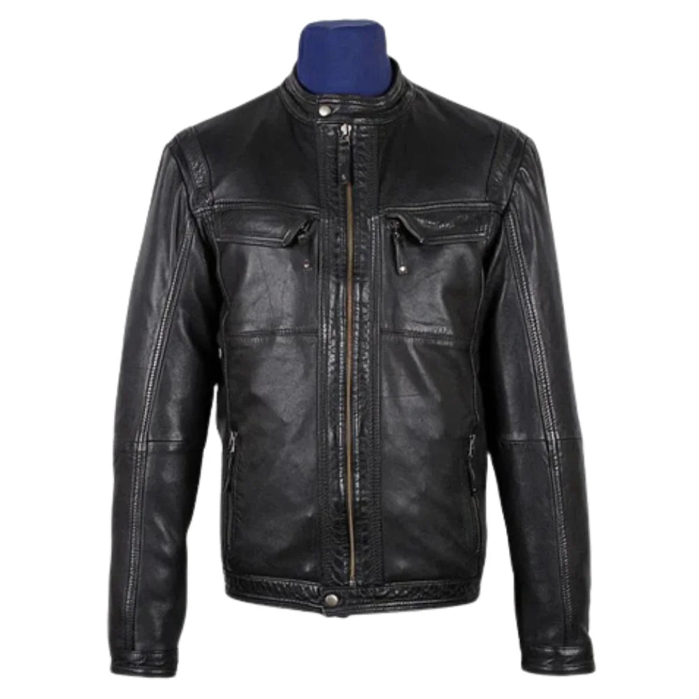 Men's Bonito Black Leather Jacket with flap pockets
