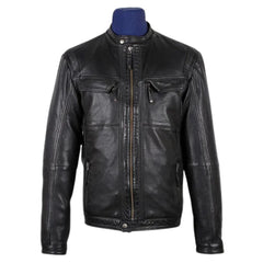 Men's Bonito Black Leather Jacket with flap pockets