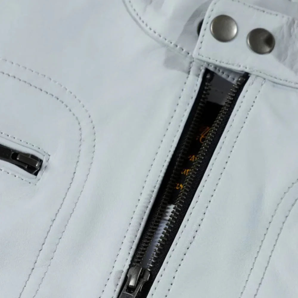 Plain White moto style leather jacket