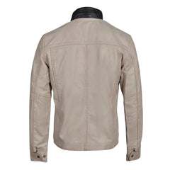 Barnes Bone White Hand Waxed Double Collar Leather Jacket
