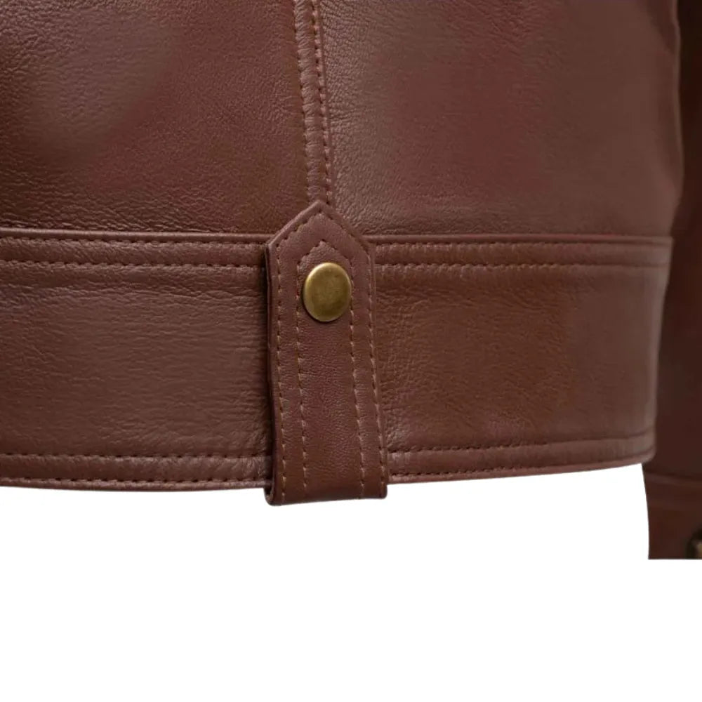 Brown leather jacket with collar belt