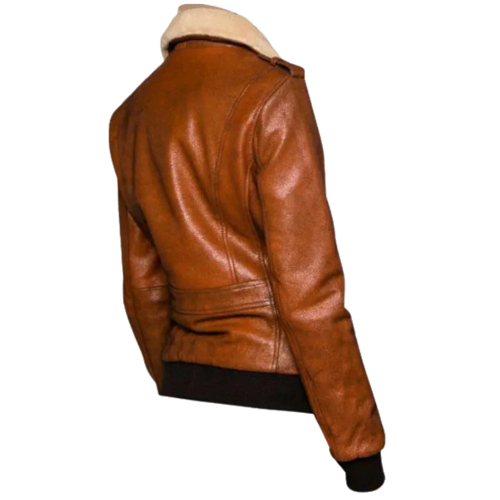 Dominic's bomber style leather jacket with fur collar