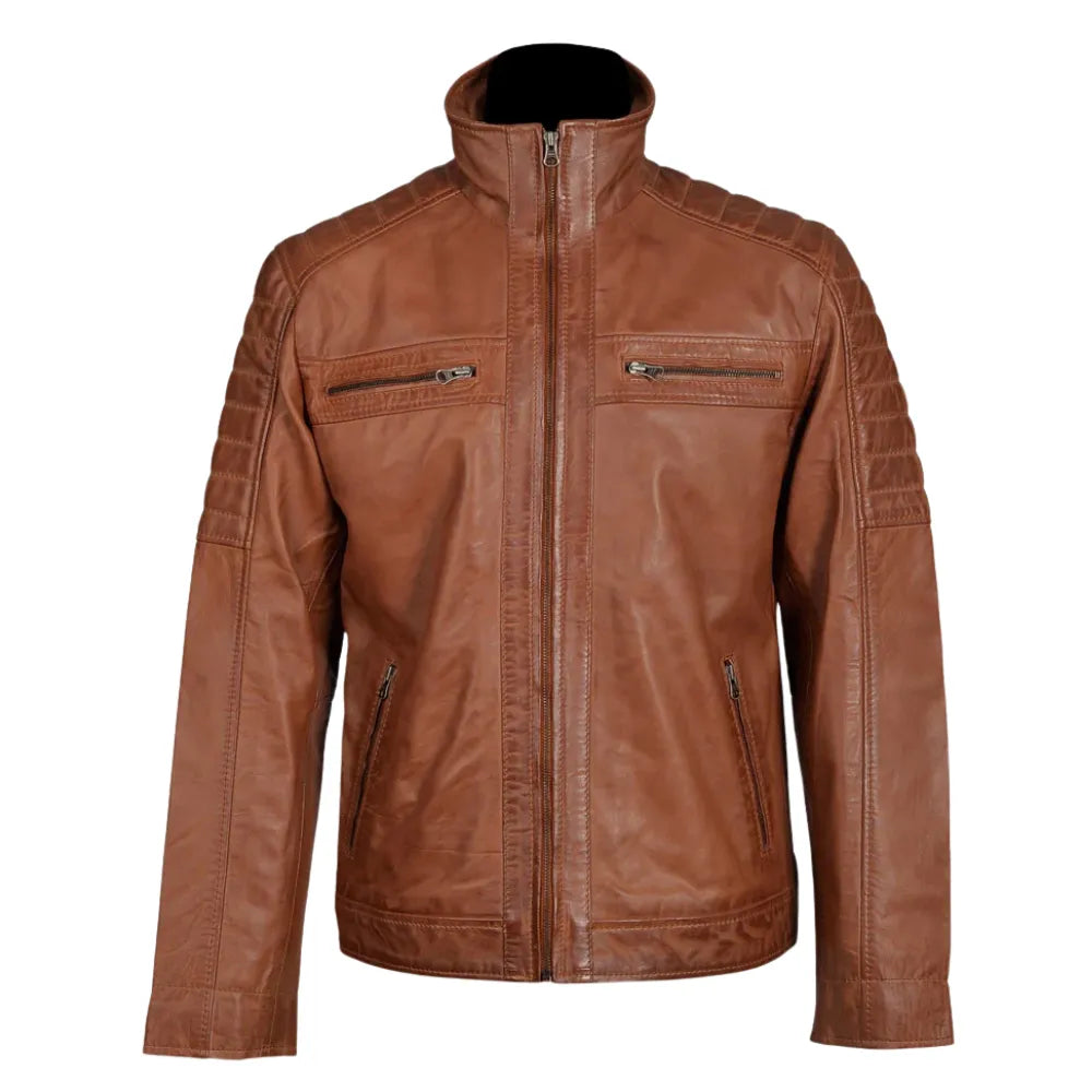 Bogdans brown leather jacket with shoulder and arm patches