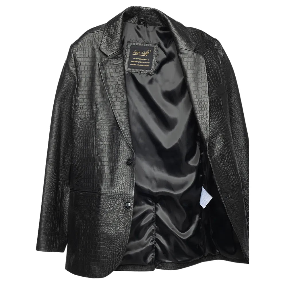 Croc print black leather blazer