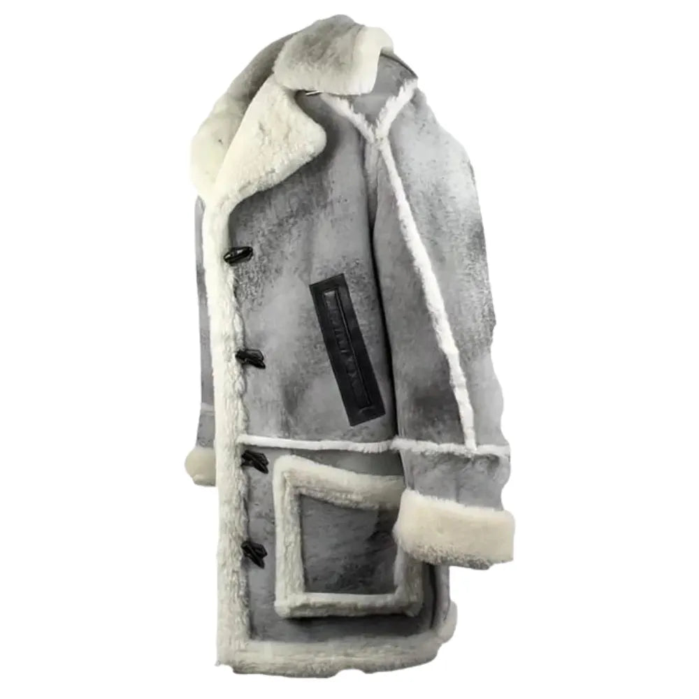 Bret harry distressed grey shearling overcoat