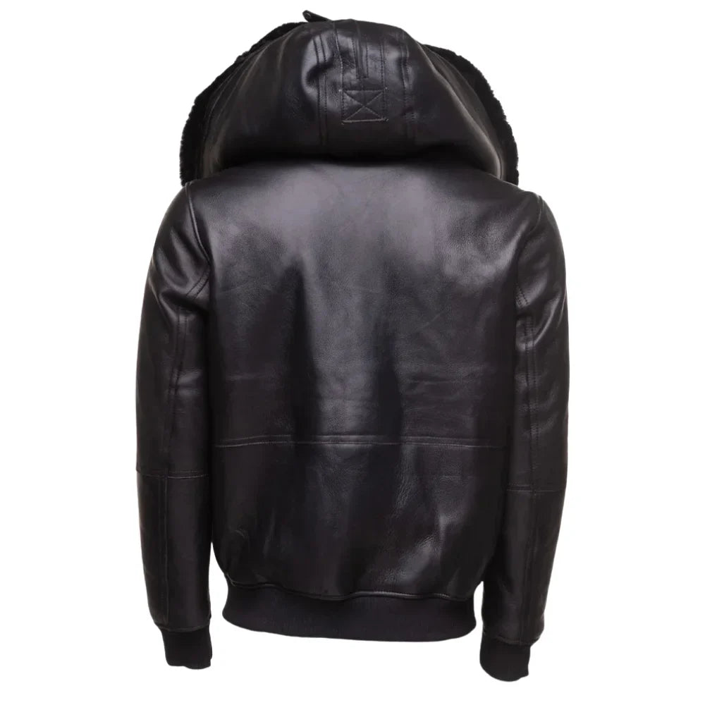 Gregos Varsity Style Sheepskin Shearling Jacket with Large Hoodie