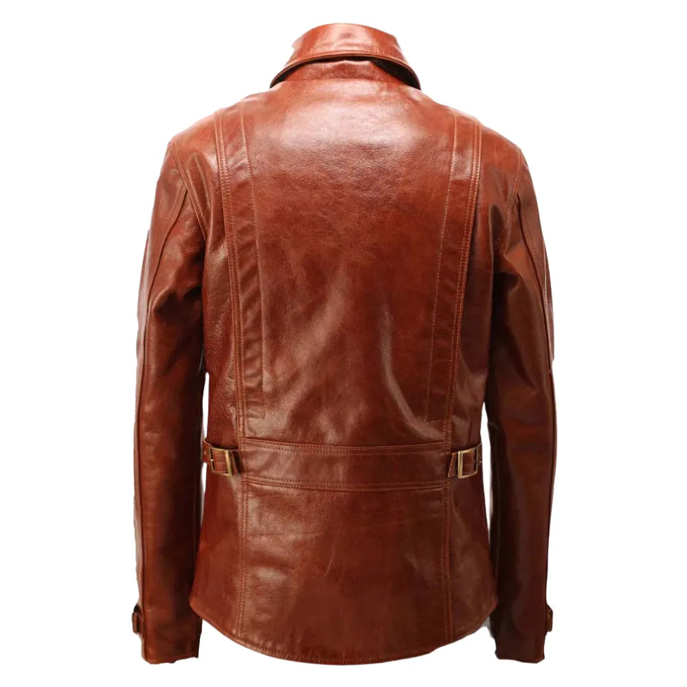 Baker's classic half belt Vintage Tan Oiled Leather Jacket