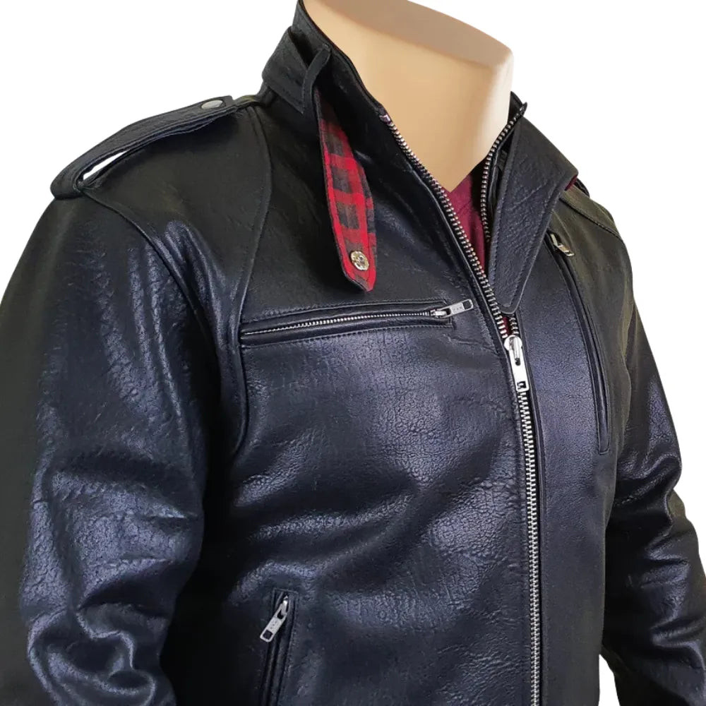 Dalton Bubble Textured moto leather jacket with collar belt