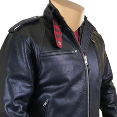 Dalton Bubble Textured moto leather jacket with collar belt