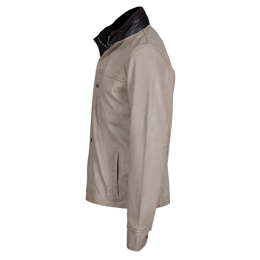 Barnes Bone White Hand Waxed Double Collar Leather Jacket