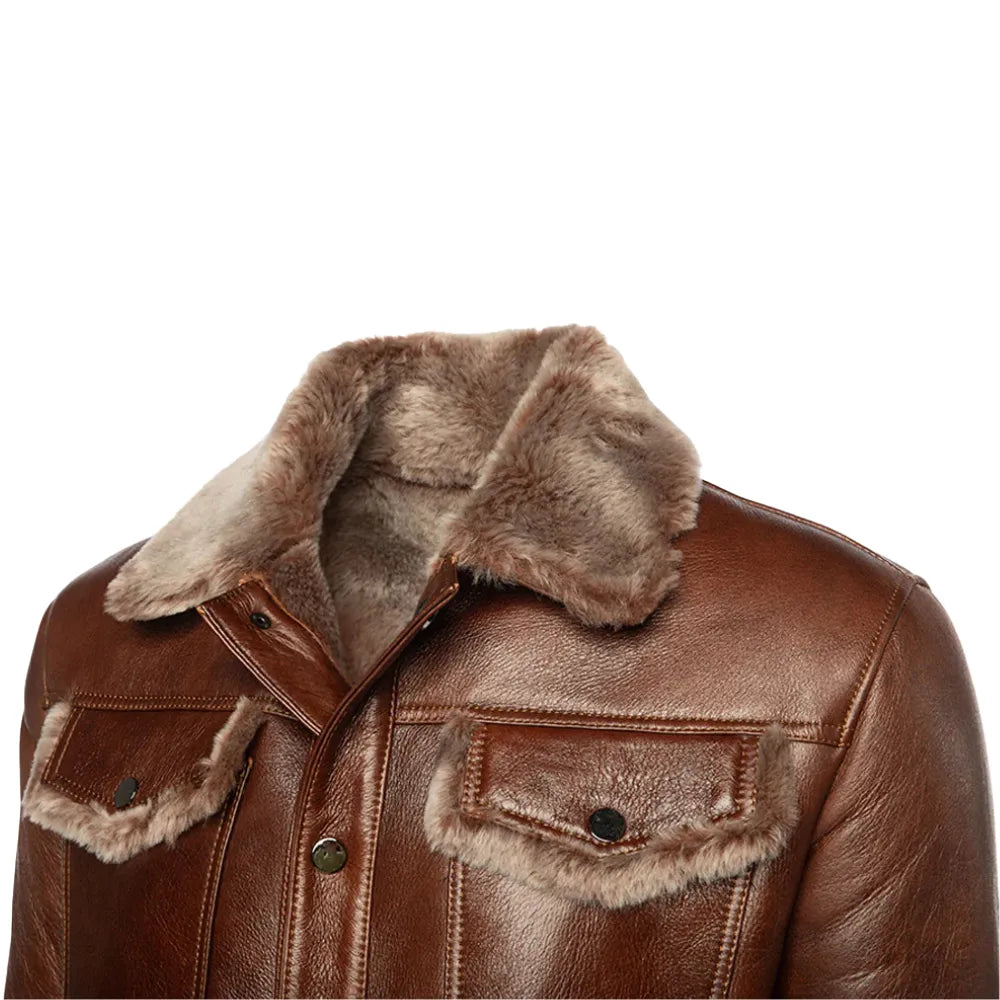 Dashiell brown trucker shearling jacket