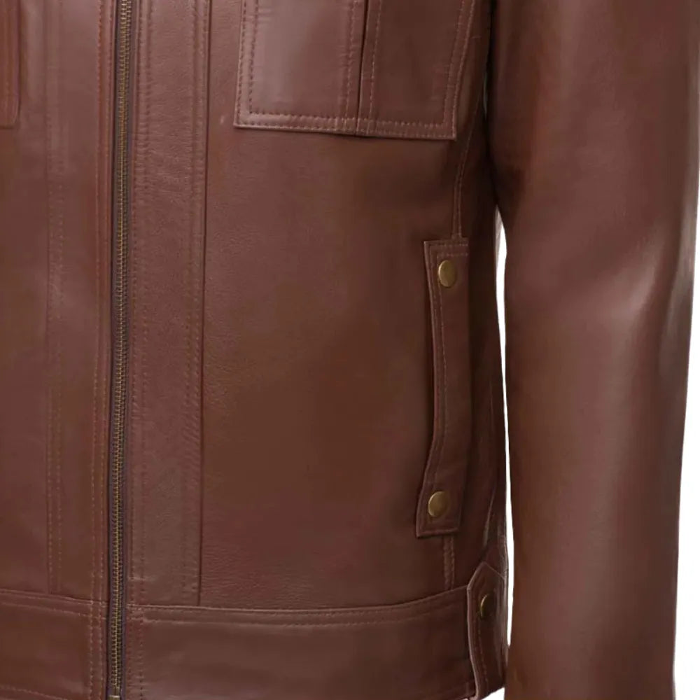 Brown leather jacket with collar belt