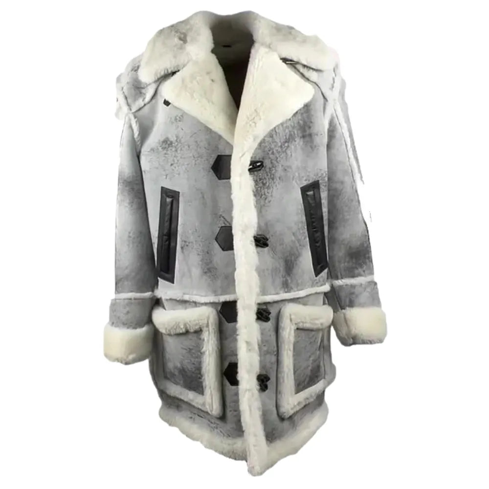 Bret harry distressed grey shearling overcoat