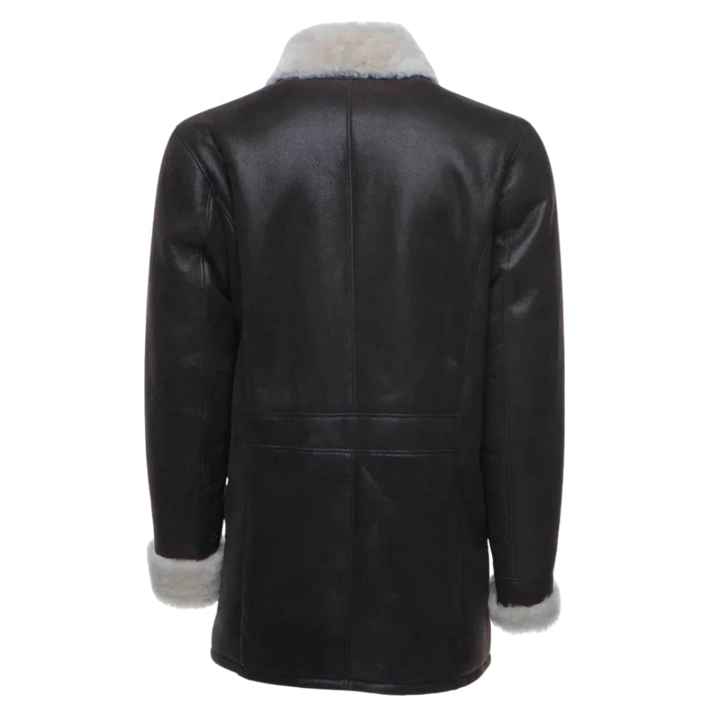 Jozef's 3/4 length brown shearling buttoned coat