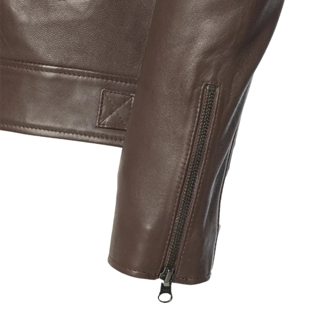 Brown leather jacket with collars