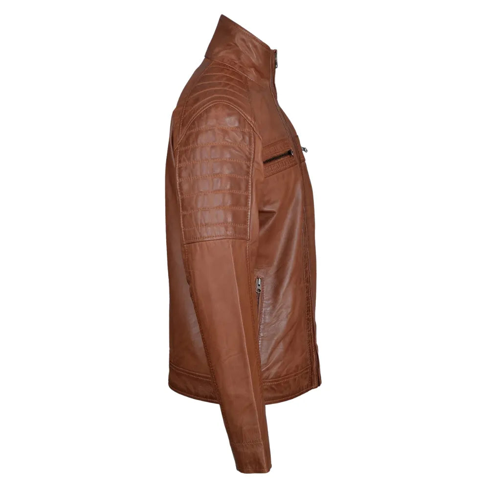 Bogdans brown leather jacket with shoulder and arm patches