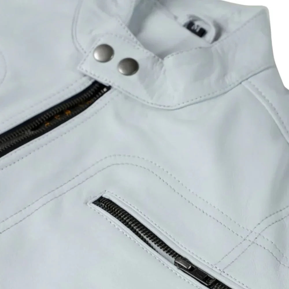 Plain White moto style leather jacket