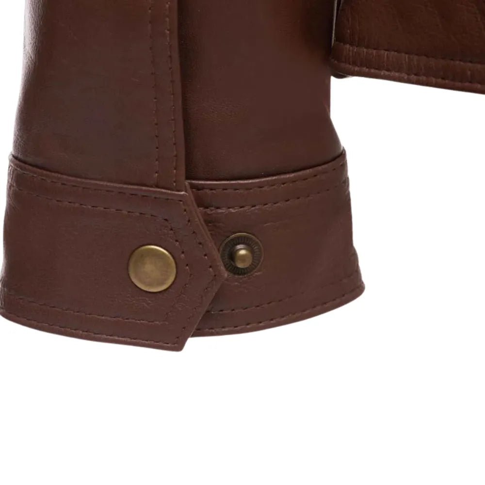 Brown leather jacket with collar belt