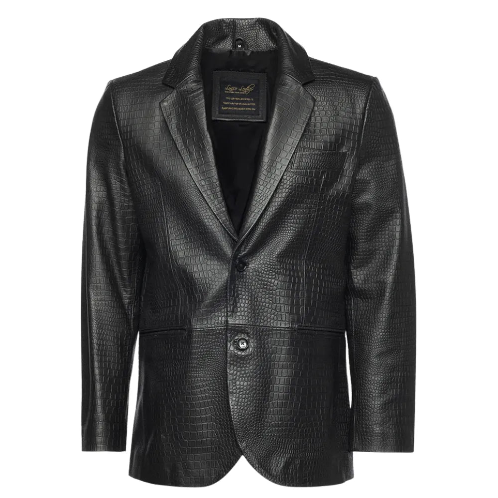 Croc print black leather blazer