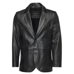 Croc print black leather blazer