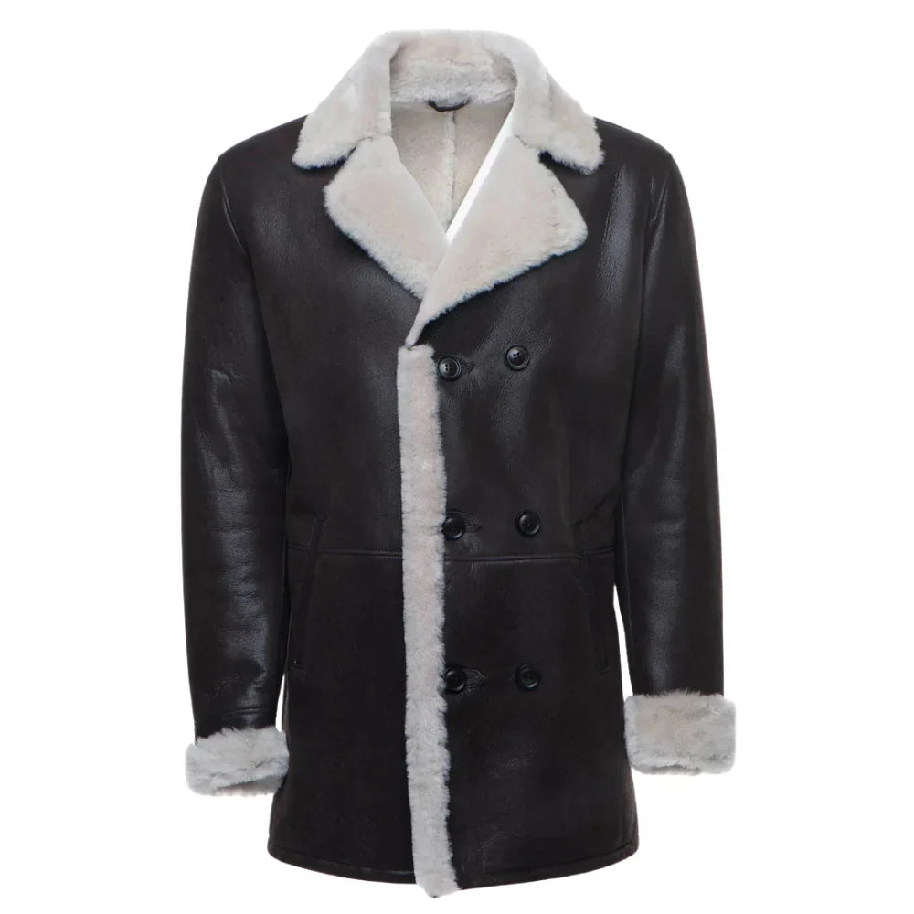 Jozef's 3/4 length brown shearling buttoned coat