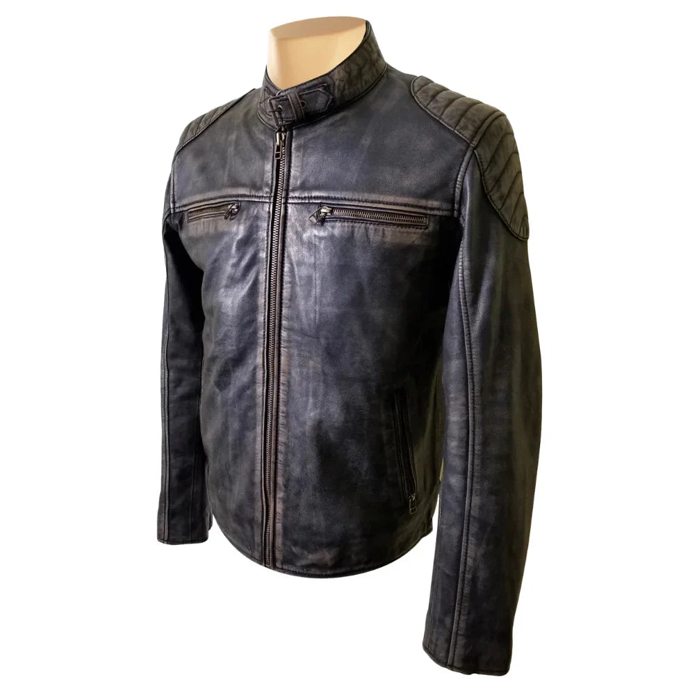 Hendrix's Distressed Leather Jacket with collar belt