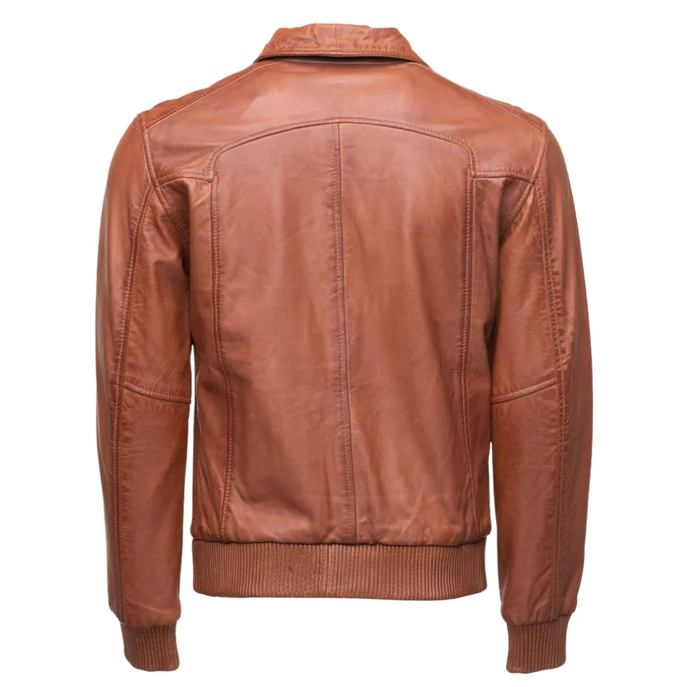 Beltrans sand washed leather jacket with stretch leather hems & cuffs