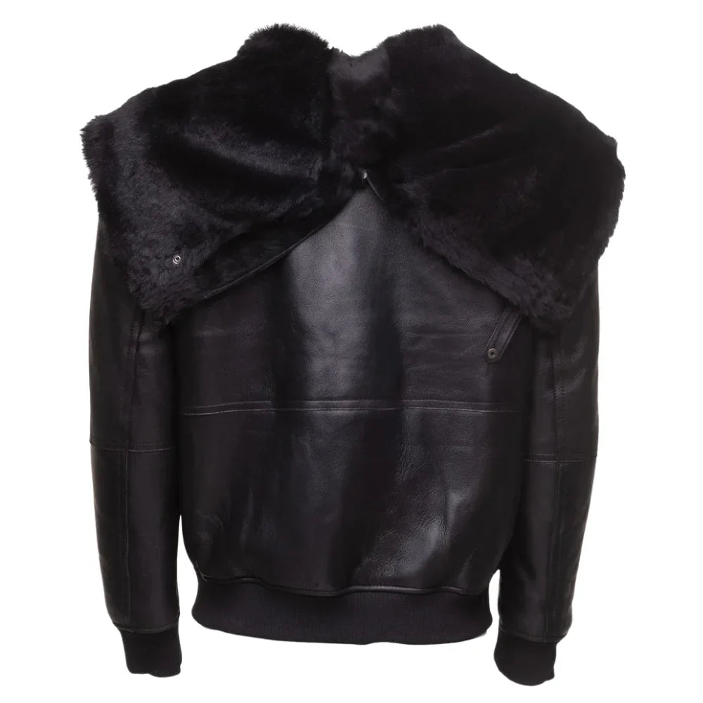 Gregos Varsity Style Sheepskin Shearling Jacket with Large Hoodie