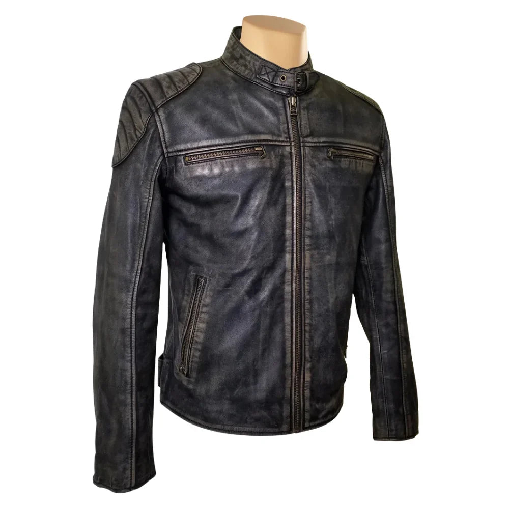 Hendrix's Distressed Leather Jacket with collar belt