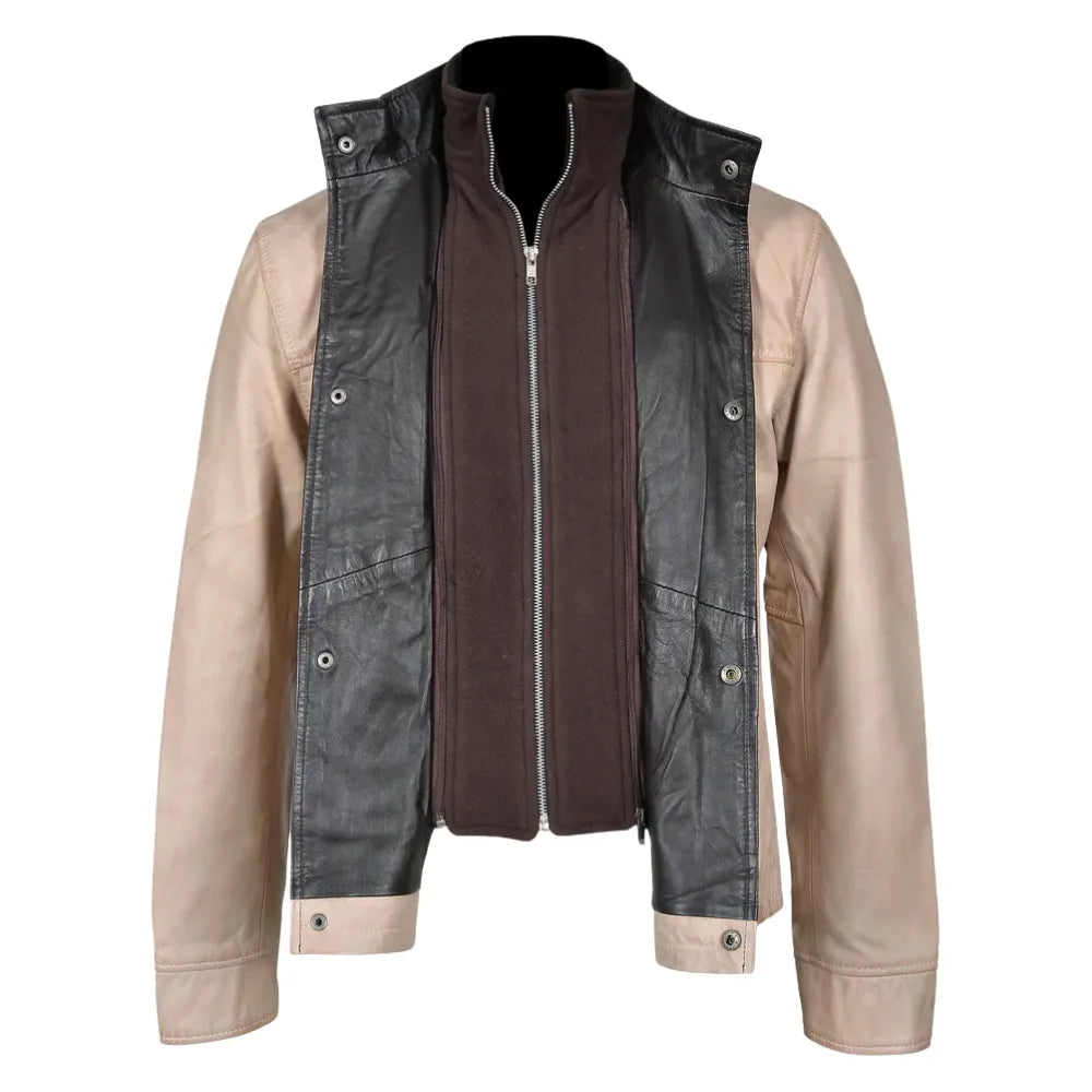 Barnes Bone White Hand Waxed Double Collar Leather Jacket