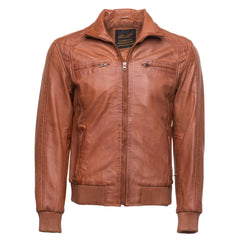 Beltrans sand washed leather jacket with stretch leather hems & cuffs