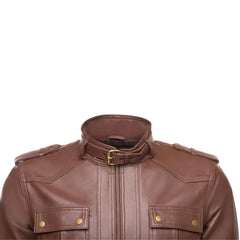 Brown leather jacket with collar belt