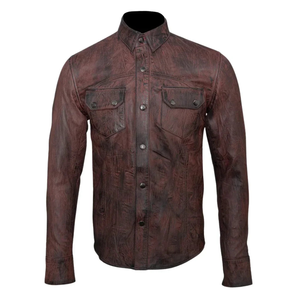 Distressed brown Leather Shirt