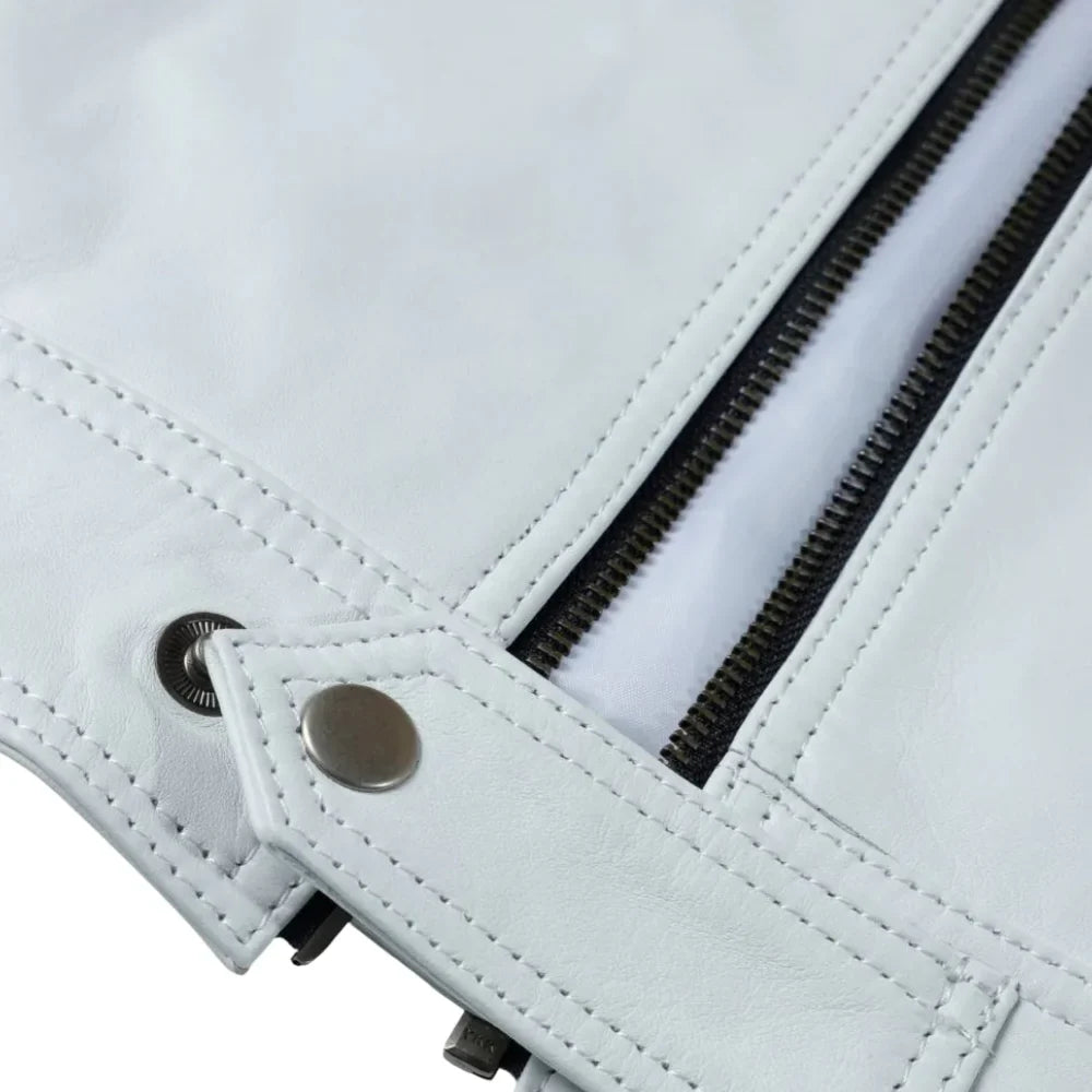 Plain White moto style leather jacket