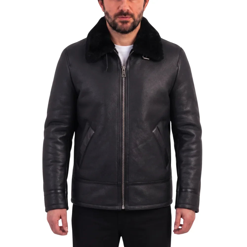 Black B3 Bomber Aviator Shearling Jacket