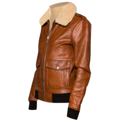 Dominic's bomber style leather jacket with fur collar