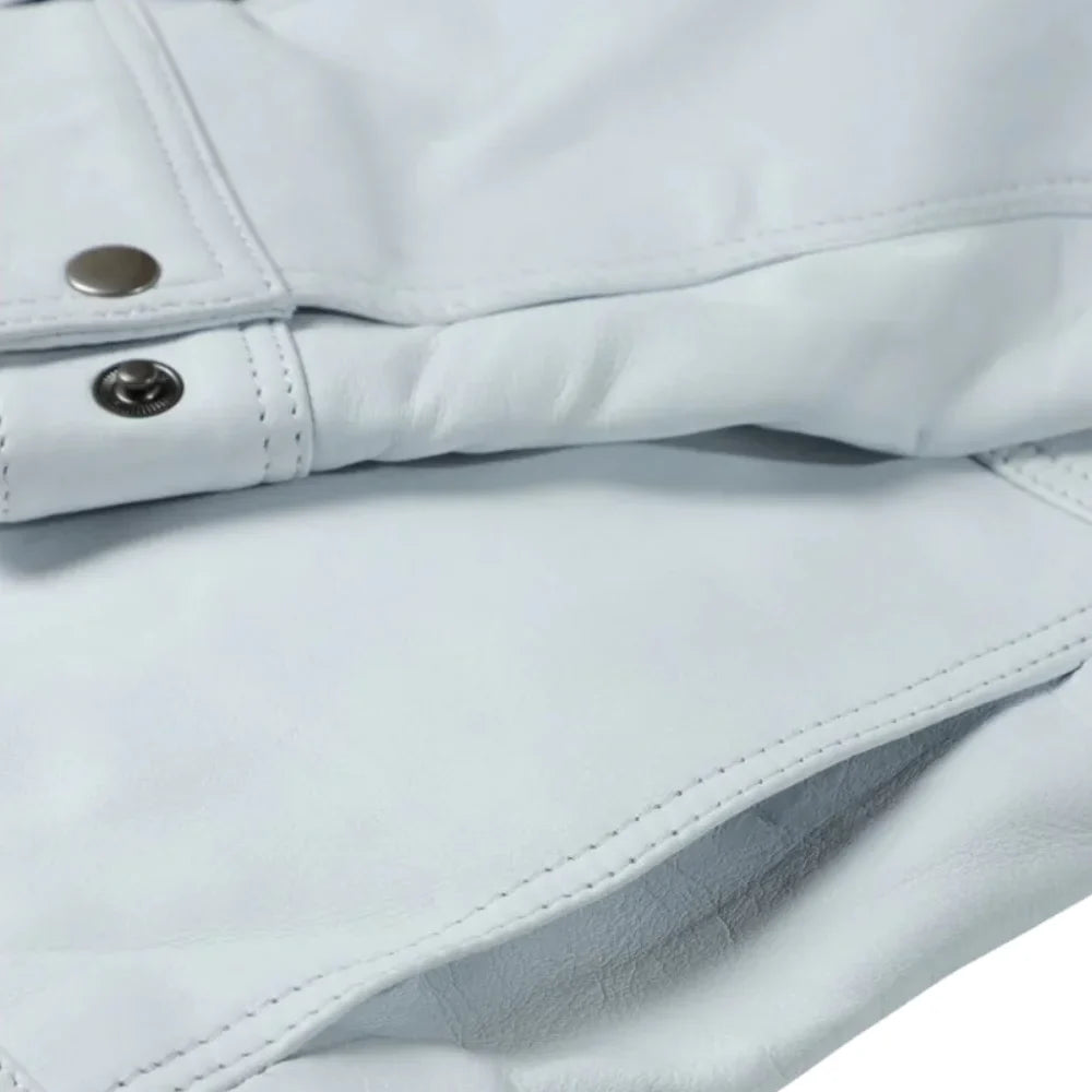 Plain White moto style leather jacket