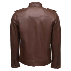 Brown leather jacket with collar belt