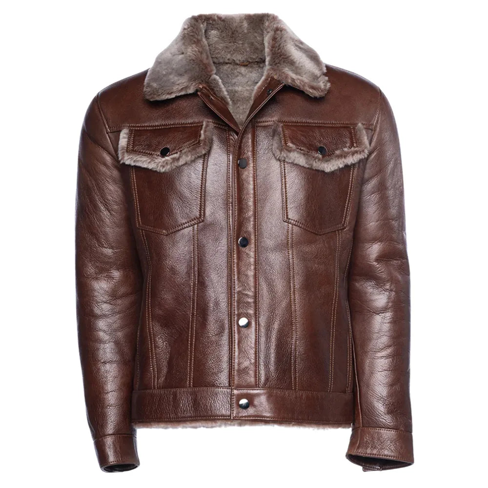 Dashiell brown trucker shearling jacket