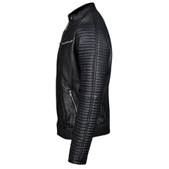 Haworths moto style leather jacket with ribbed stitched sleeves