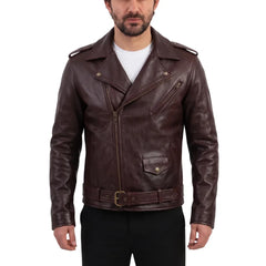Elliot Oxblood Belted Leather Biker Jacket