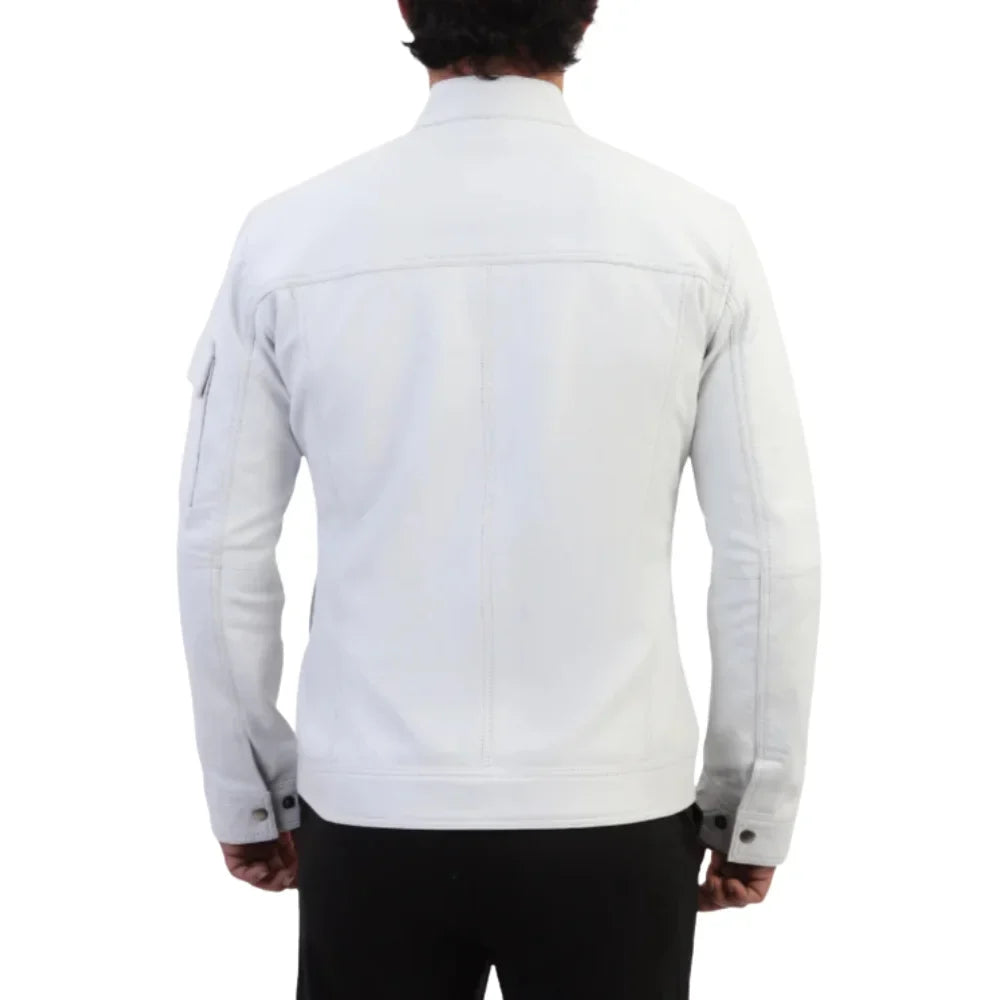 Plain White moto style leather jacket
