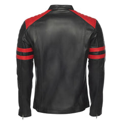 Black moto style jacket with shoulder and arm patches