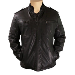 Black jacket with straight collar and shoulder epaulettes