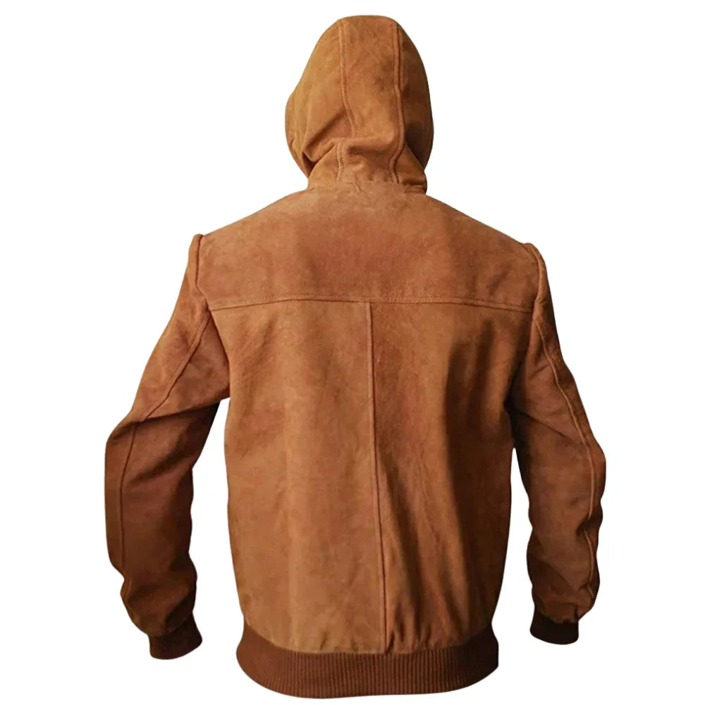 Marek Tan suede leather hoodie