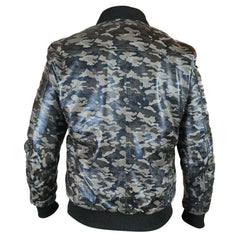 Bomber Grey Camouflage Military print leather jacket