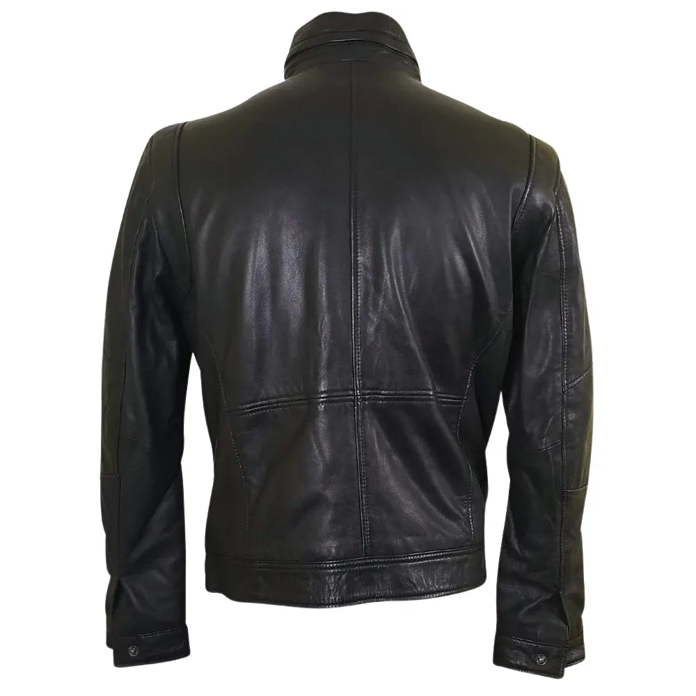 Benson zip up leather jacket with flap pockets