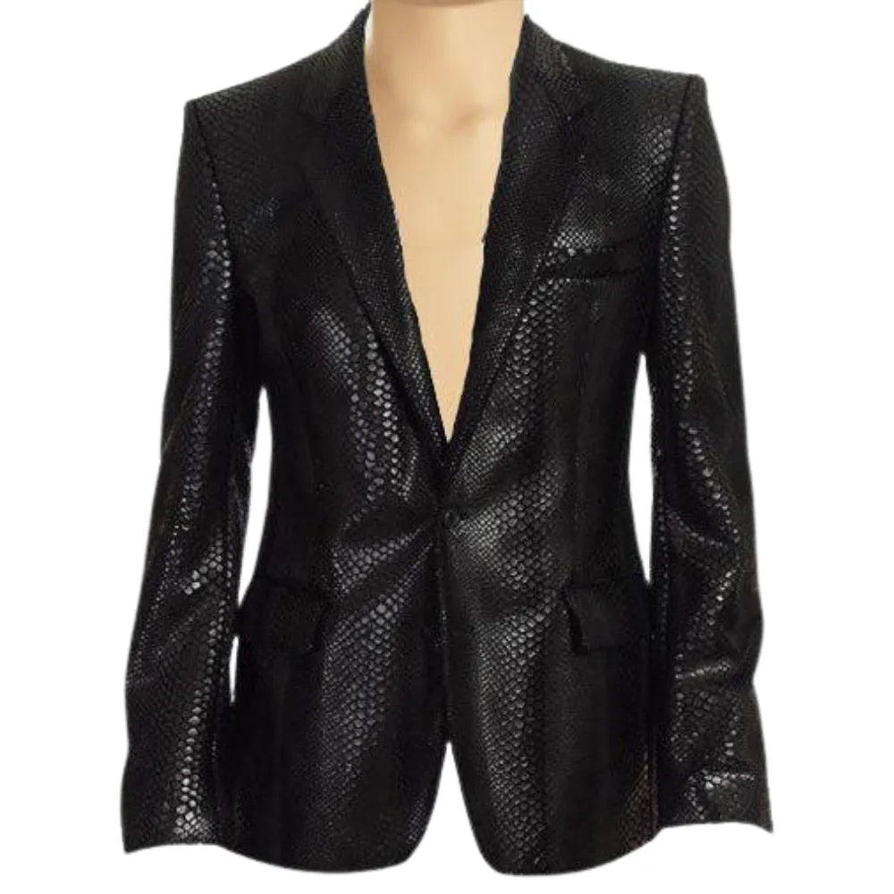 Black snake print leather blazer
