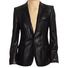 Black snake print leather blazer